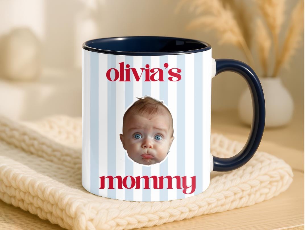 Custom Baby Face Photo Mug| Personalized Striped Coffee Mug Gift for Dad, Mom, Grandparents|Cute Valentine's Gift From Baby| New Parent Gift