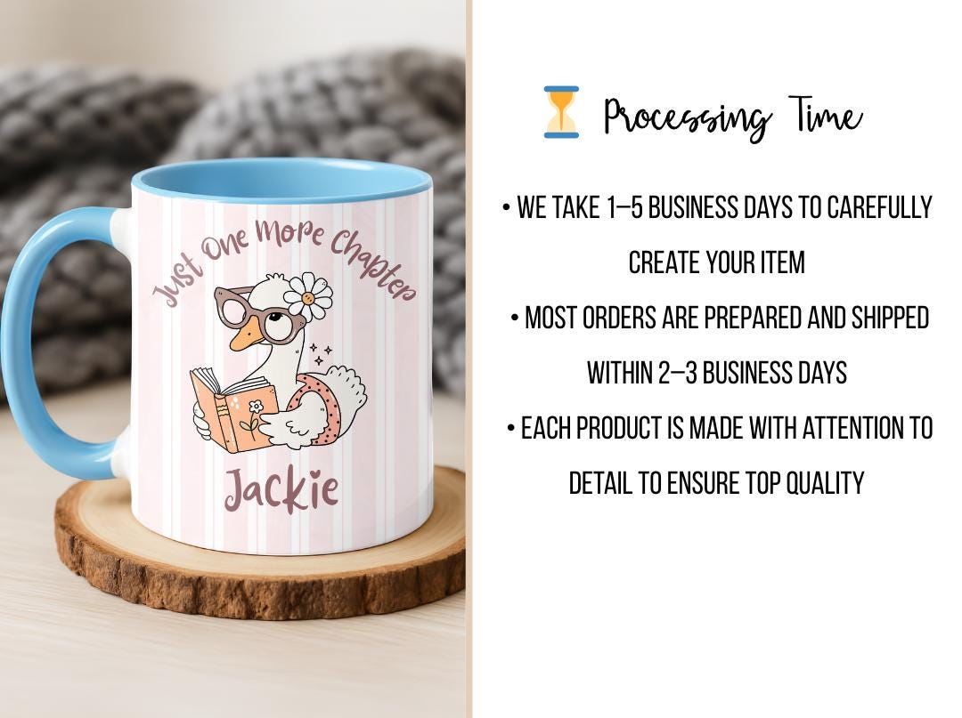 Personalized Duck Reading Mug, Just One More Chapter Coffee Cup, Cute Book Lover Gift For Her, Custom Name Reader Birthday Present
