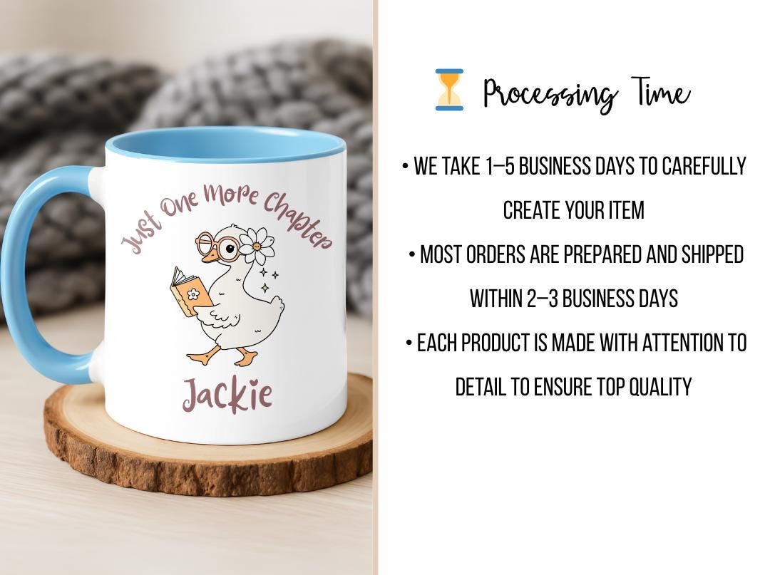 Personalized Duck Reading Mug, Just One More Chapter Coffee Cup, Cute Book Lover Gift For Her, Custom Name Reader Birthday Present