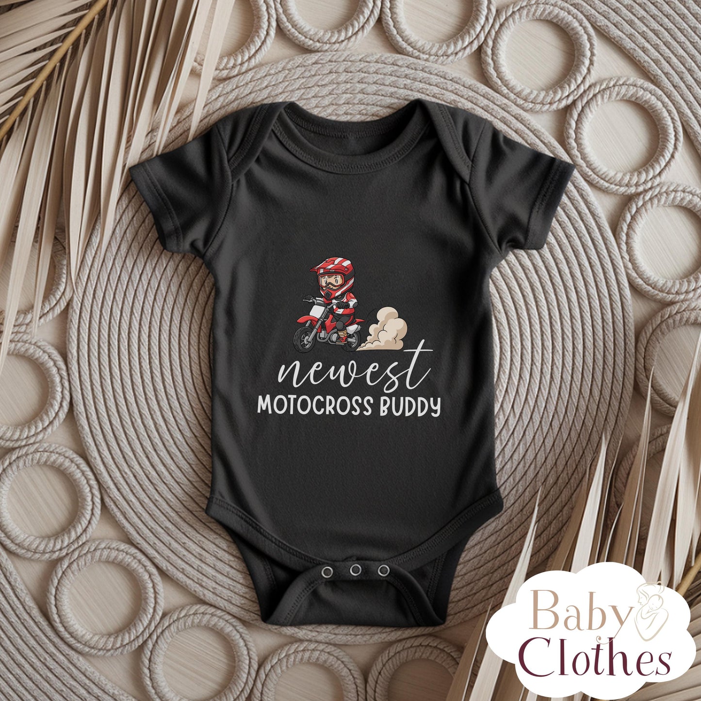 newest motocross buddy baby bodysuit, cute motocross baby outfit, baby announcement, newborn baby gift, daddys motocross partner