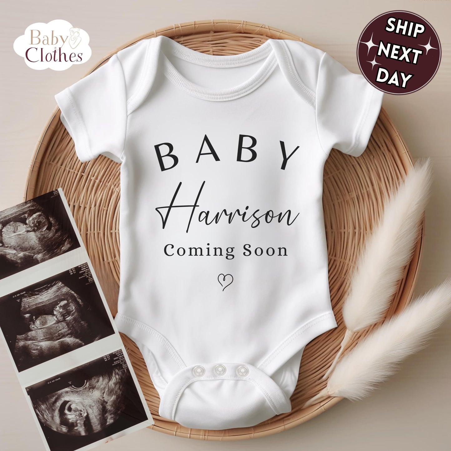 Personalised Pregnancy Announcement Baby Bodysuit, Pregnancy Reveal Baby Grow, Custom Baby Due 2026, Baby Coming Soon