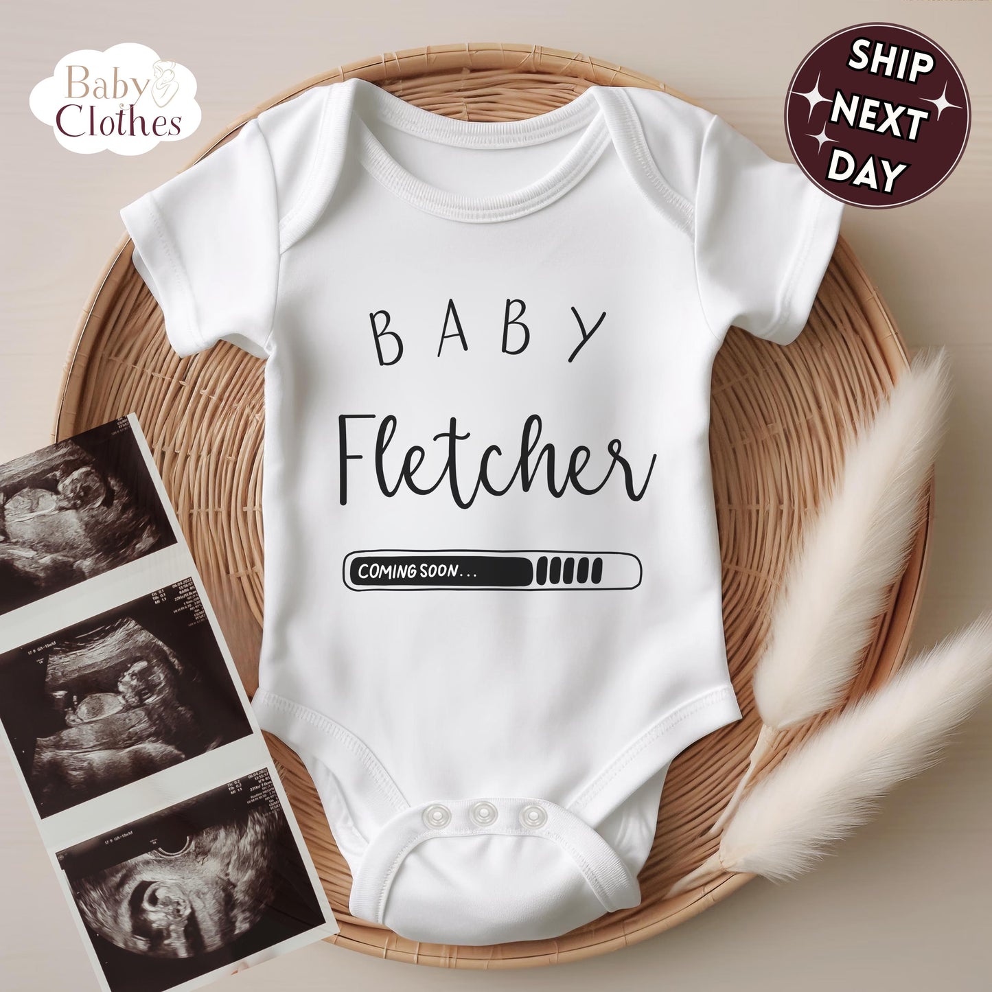 Personalised Pregnancy Announcement Baby Bodysuit, Pregnancy Reveal Baby Grow, Custom Baby Due 2026, Baby Coming Soon