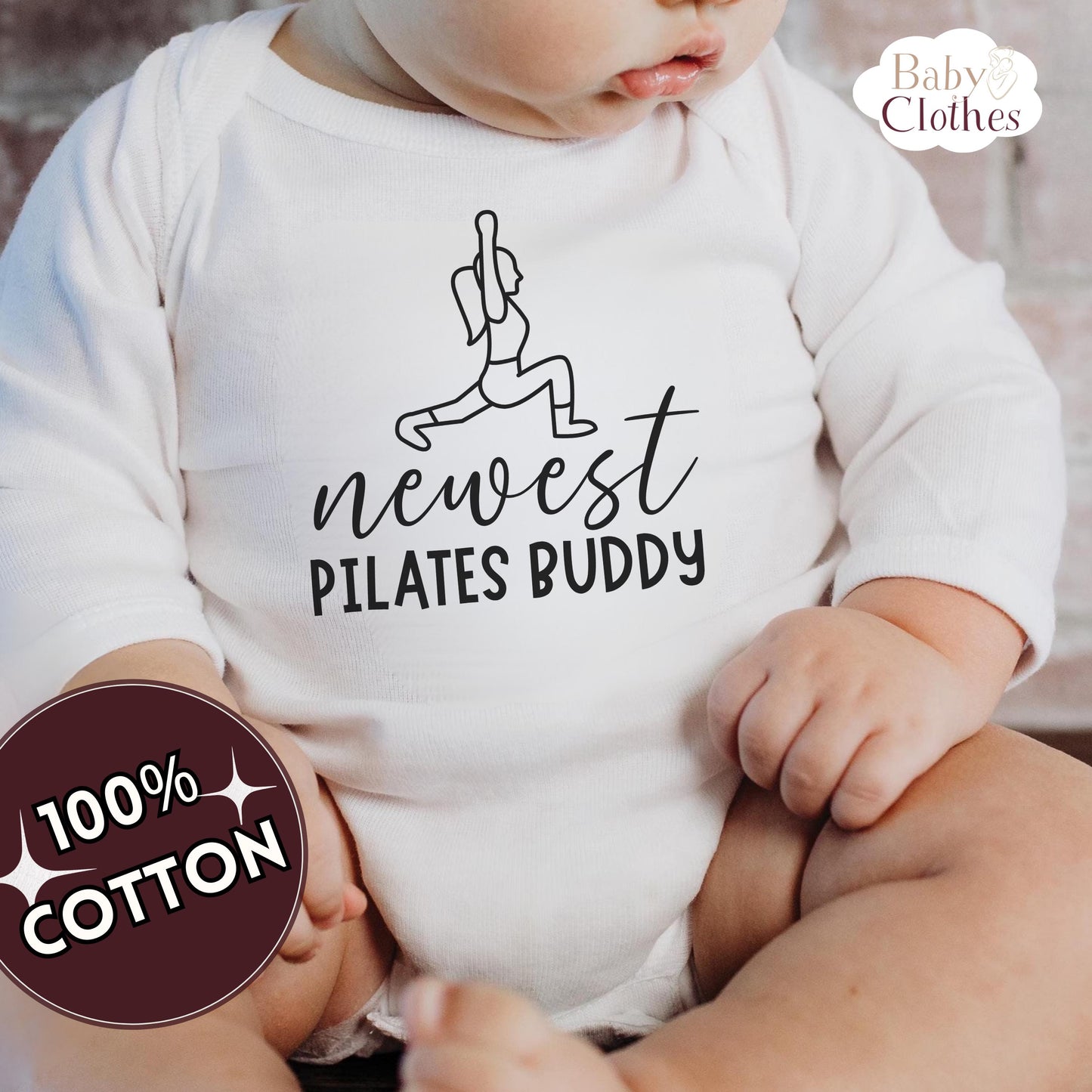 newest pilates buddy baby bodysuit, cute pilates baby outfit, baby announcement, newborn baby gift, daddys pilates partner onesie®