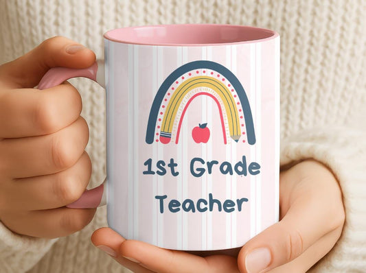 Personalized Grade Teacher Mug 11oz 15oz,Custom Rainbow Coffee Cup,Teacher Appreciation Gift, End of Year or Back to School Gift for Teacher