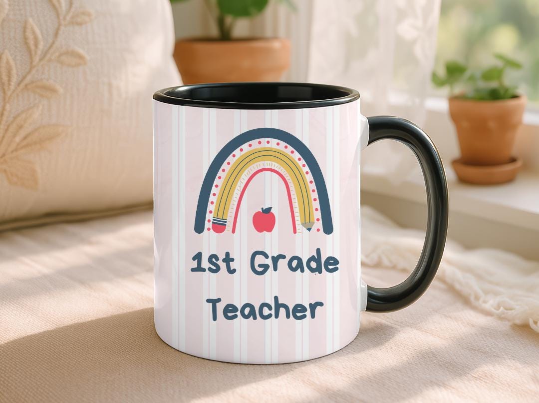 Personalized Grade Teacher Mug 11oz 15oz,Custom Rainbow Coffee Cup,Teacher Appreciation Gift, End of Year or Back to School Gift for Teacher
