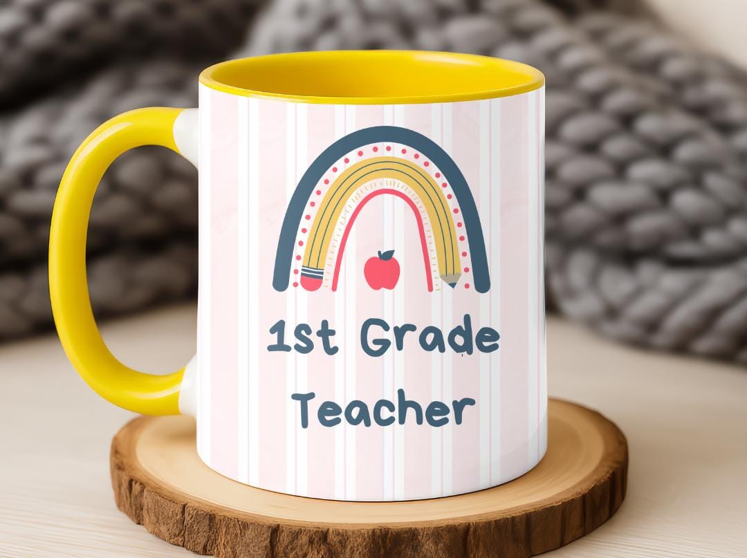 Personalized Grade Teacher Mug 11oz 15oz,Custom Rainbow Coffee Cup,Teacher Appreciation Gift, End of Year or Back to School Gift for Teacher
