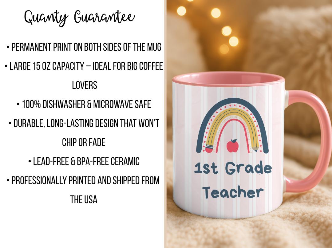 Personalized Grade Teacher Mug 11oz 15oz,Custom Rainbow Coffee Cup,Teacher Appreciation Gift, End of Year or Back to School Gift for Teacher