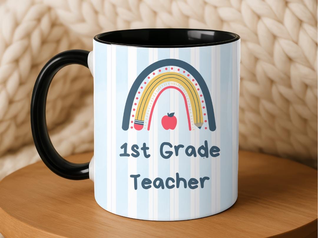 Personalized Grade Teacher Mug 11oz 15oz,Custom Rainbow Coffee Cup,Teacher Appreciation Gift, End of Year or Back to School Gift for Teacher