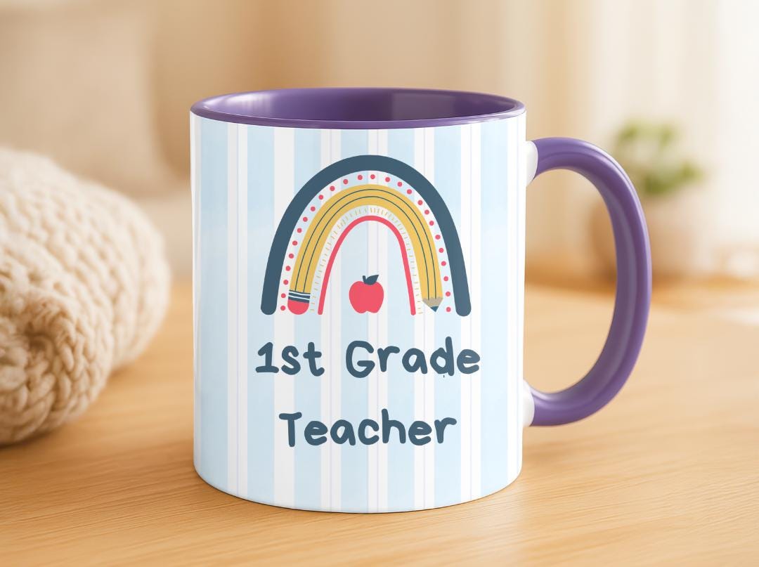 Personalized Grade Teacher Mug 11oz 15oz,Custom Rainbow Coffee Cup,Teacher Appreciation Gift, End of Year or Back to School Gift for Teacher