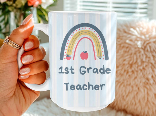 Personalized Grade Teacher Mug 11oz 15oz,Custom Rainbow Coffee Cup,Teacher Appreciation Gift, End of Year or Back to School Gift for Teacher