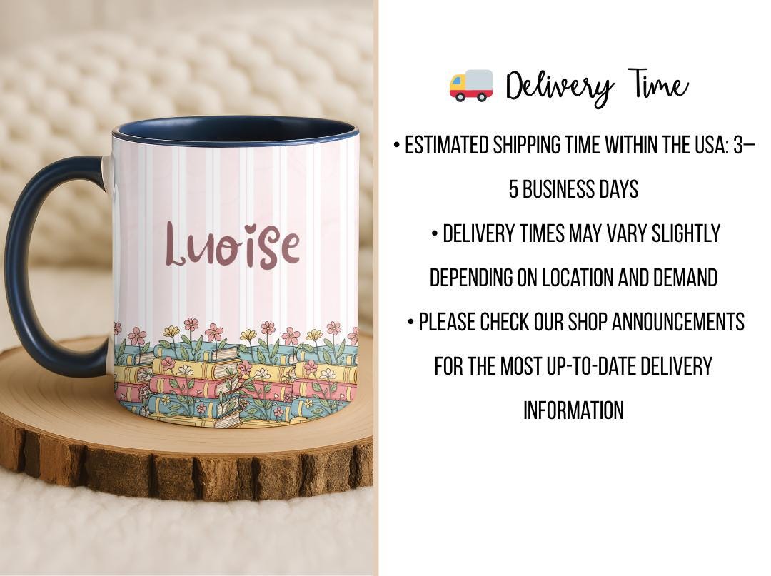 Personalised Vintage Bookshelf Library Pottery Mug, Floral Bookish Gifts For Reader, Custom Reading Coffee Cup, Book Lover Birthday Gift