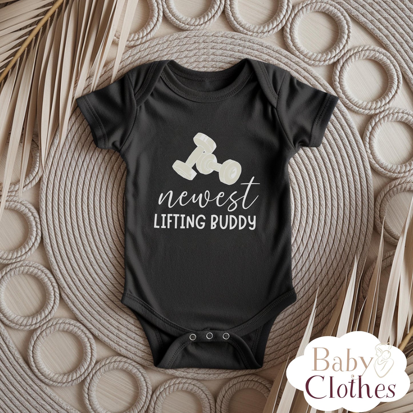 newest lifting buddy baby bodysuit, cute lifting baby outfit, baby announcement, newborn baby gift, daddys lifting partner onesie®
