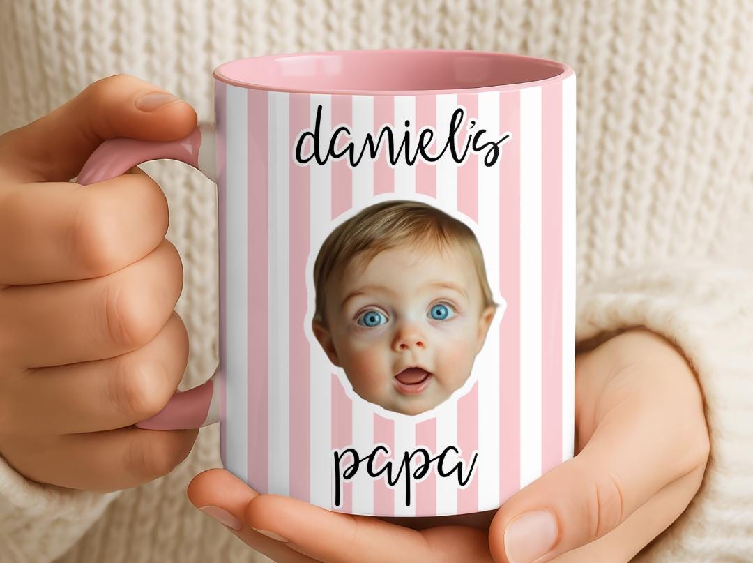 Custom Baby Face Photo Mug| Personalized Striped Coffee Mug Gift for Dad, Mom, Grandparents|Cute Valentine's Gift From Baby| New Parent Gift
