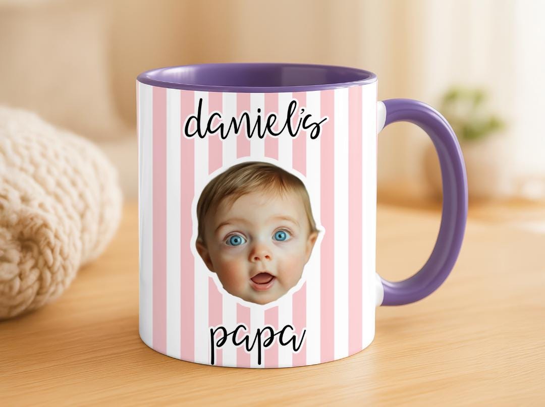 Custom Baby Face Photo Mug| Personalized Striped Coffee Mug Gift for Dad, Mom, Grandparents|Cute Valentine's Gift From Baby| New Parent Gift