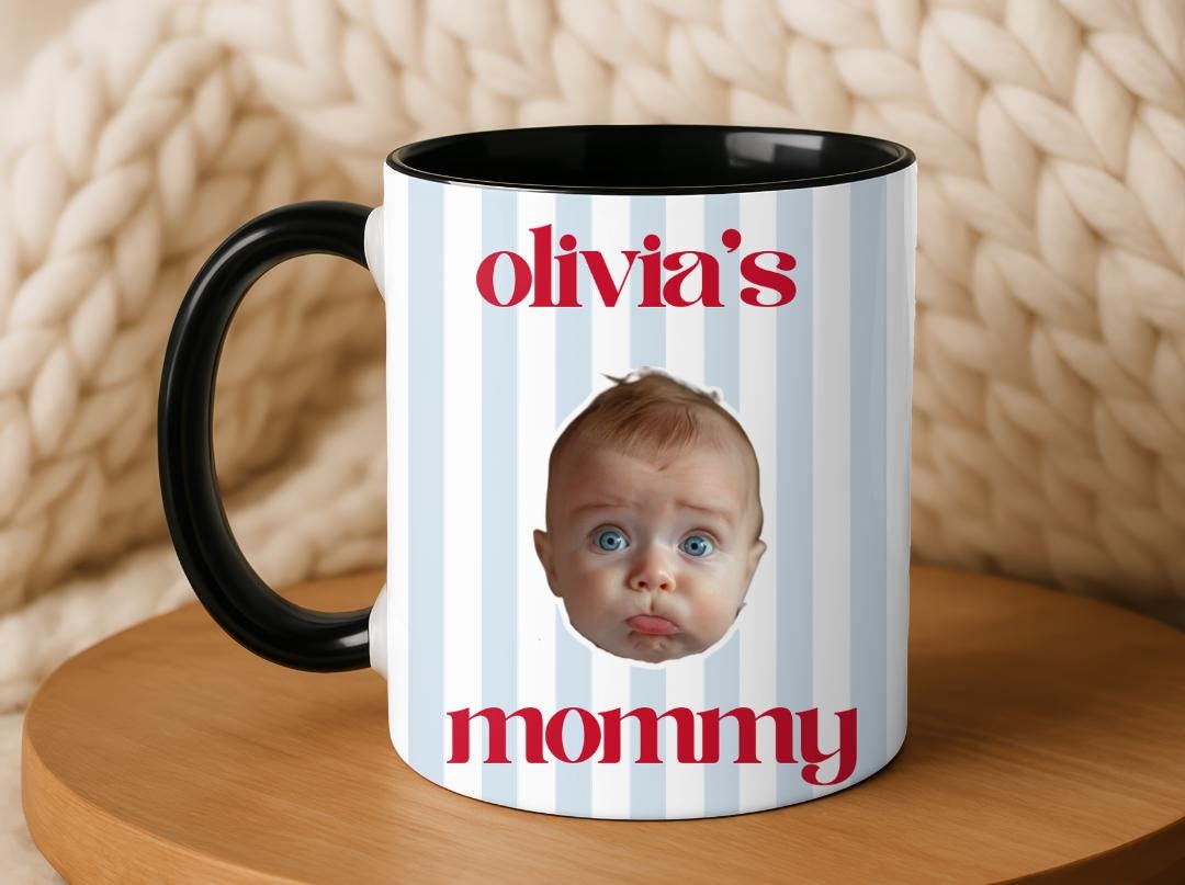 Custom Baby Face Photo Mug| Personalized Striped Coffee Mug Gift for Dad, Mom, Grandparents|Cute Valentine's Gift From Baby| New Parent Gift