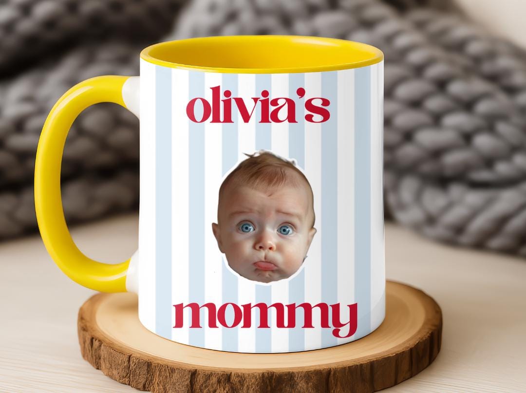 Custom Baby Face Photo Mug| Personalized Striped Coffee Mug Gift for Dad, Mom, Grandparents|Cute Valentine's Gift From Baby| New Parent Gift