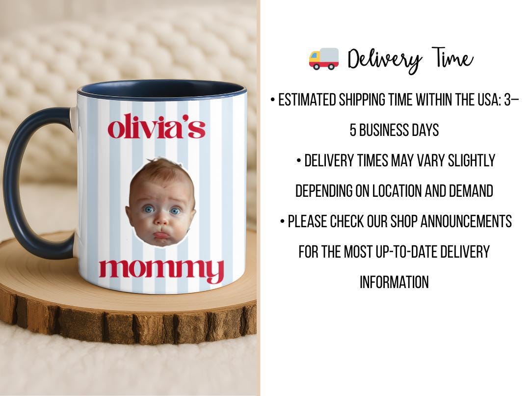 Custom Baby Face Photo Mug| Personalized Striped Coffee Mug Gift for Dad, Mom, Grandparents|Cute Valentine's Gift From Baby| New Parent Gift