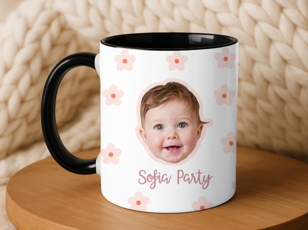 Custom Baby Face Mug with Floral Pattern | Personalized Photo Mug with Name | Cute Gift for Mom, Grandma, or Aunt |  Party Baby Coffee Cup