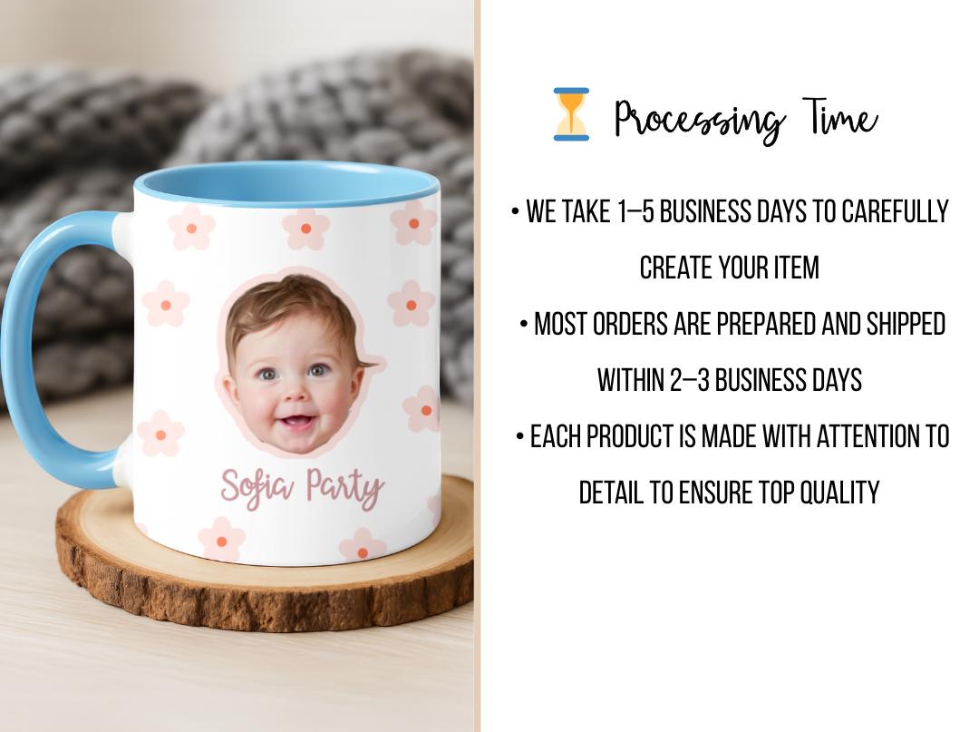 Custom Baby Face Mug with Floral Pattern | Personalized Photo Mug with Name | Cute Gift for Mom, Grandma, or Aunt |  Party Baby Coffee Cup