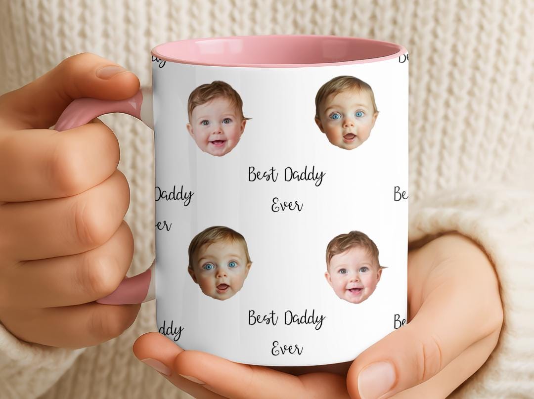 Best Daddy Ever Custom Photo Mug  Multiple Baby Face Mug  Personalized Gift for Dad  ¡ Cute Custom Daddy Coffee Cup