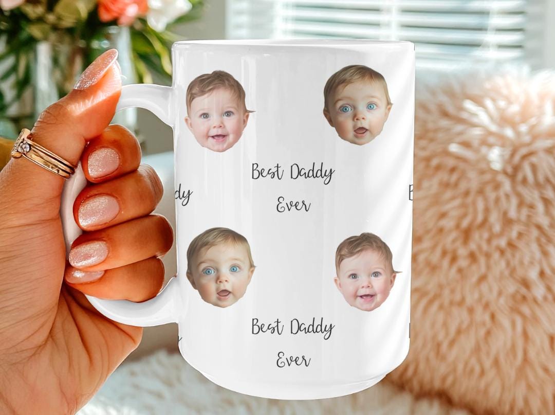Best Daddy Ever Custom Photo Mug  Multiple Baby Face Mug  Personalized Gift for Dad  ¡ Cute Custom Daddy Coffee Cup