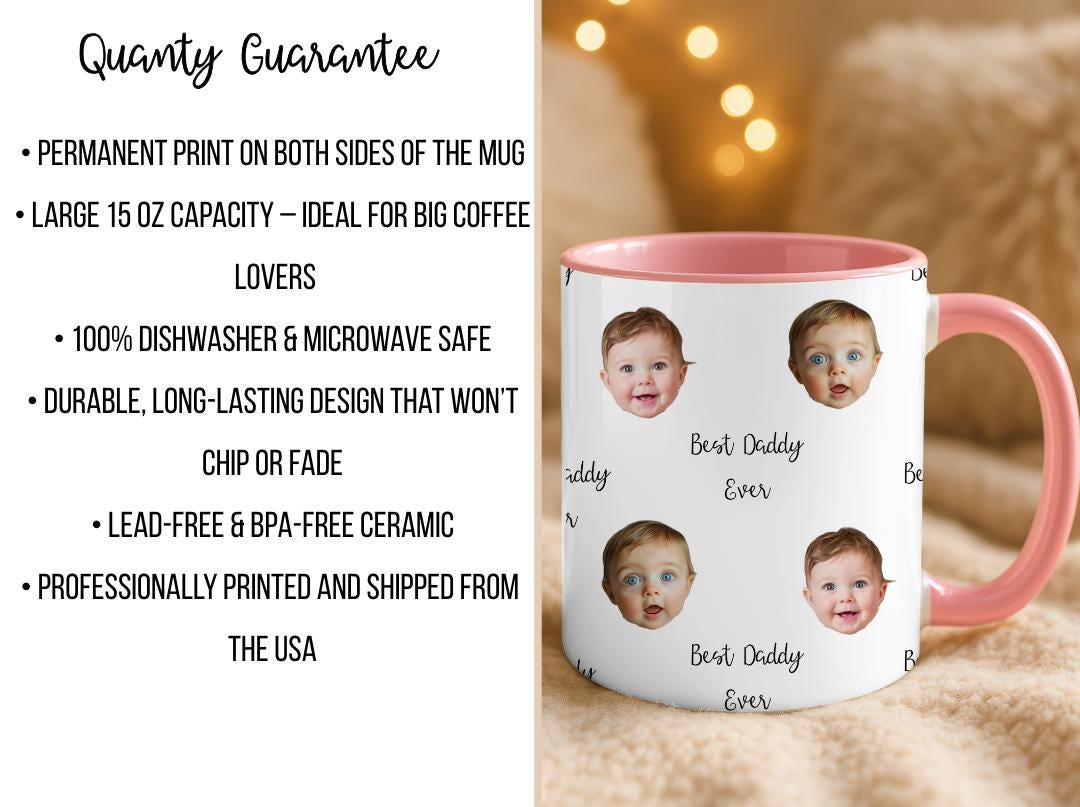 Best Daddy Ever Custom Photo Mug  Multiple Baby Face Mug  Personalized Gift for Dad  ¡ Cute Custom Daddy Coffee Cup