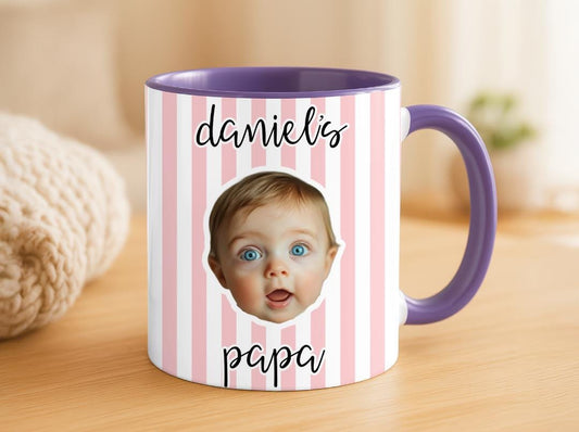 Custom Baby Face Photo Mug| Personalized Striped Coffee Mug Gift for Dad, Mom, Grandparents|Cute Valentine's Gift From Baby| New Parent Gift