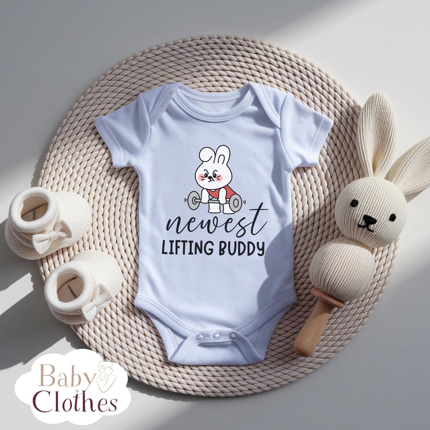 newest lifting buddy baby bodysuit, cute lifting baby outfit, baby announcement, newborn baby gift, daddys lifting partner onesie®
