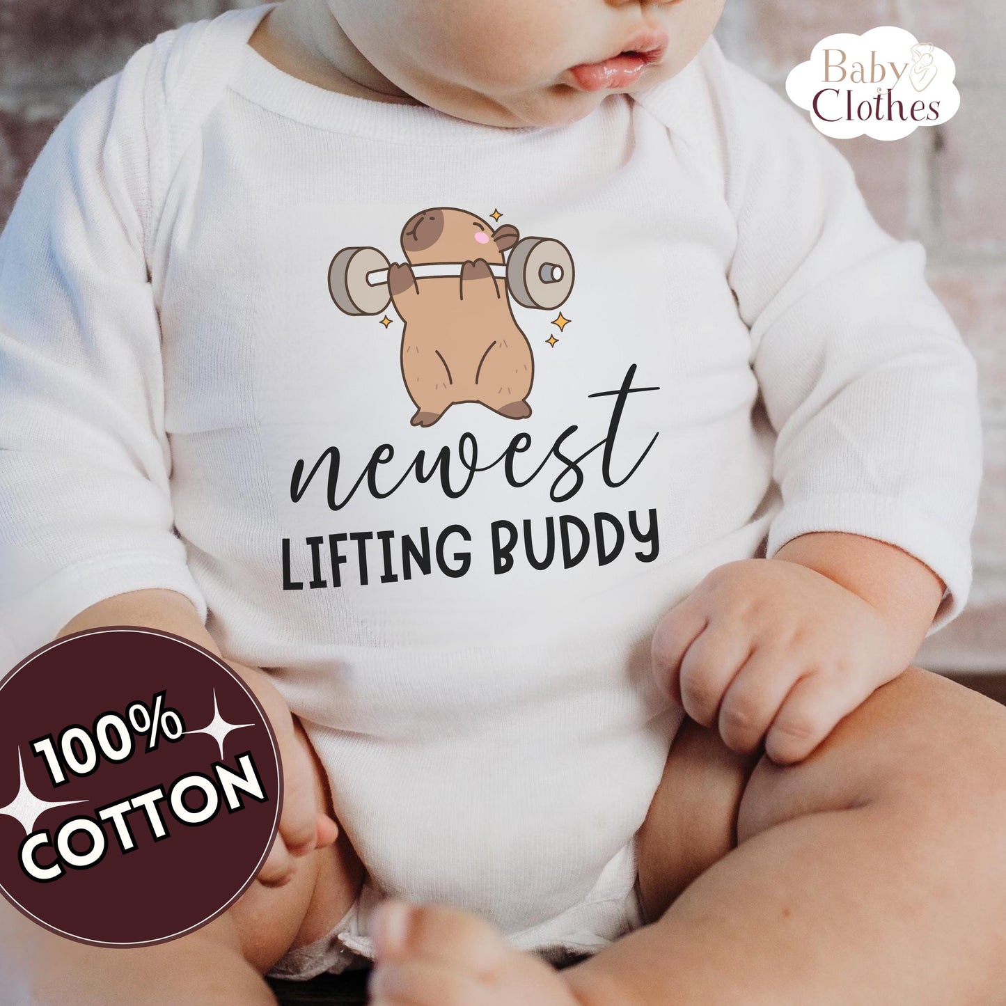 newest lifting buddy baby bodysuit, cute lifting baby outfit, baby announcement, newborn baby gift, daddys lifting partner onesie®