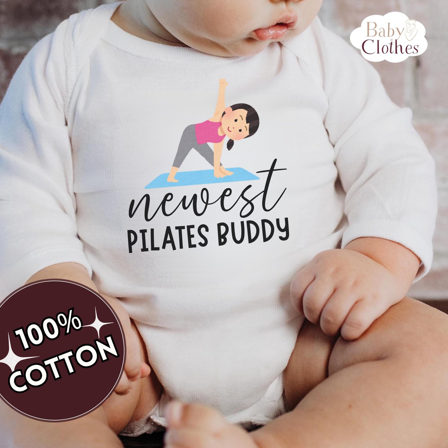 newest pilates buddy baby bodysuit, cute pilates baby outfit, baby announcement, newborn baby gift, daddys pilates partner onesie®