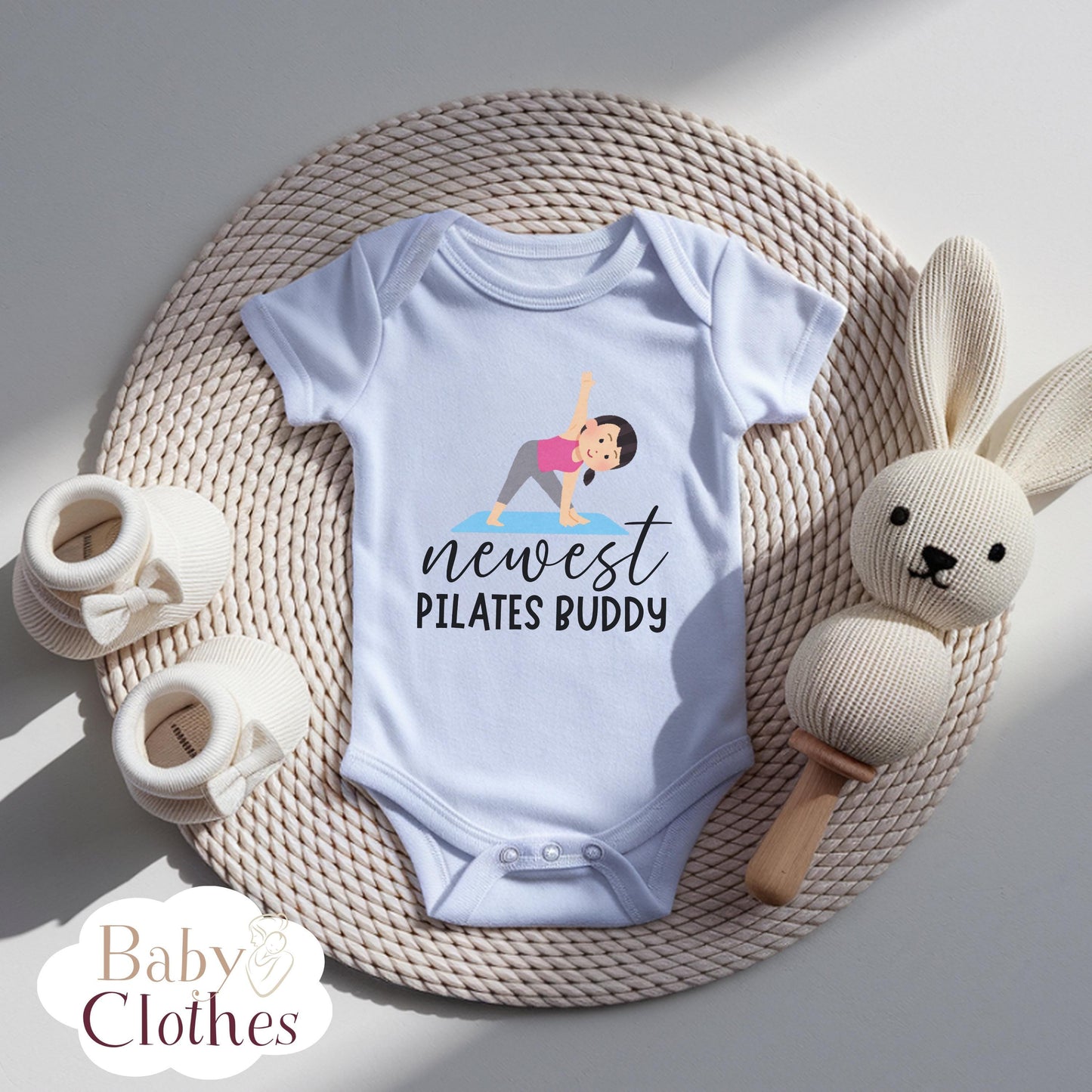 newest pilates buddy baby bodysuit, cute pilates baby outfit, baby announcement, newborn baby gift, daddys pilates partner onesie®