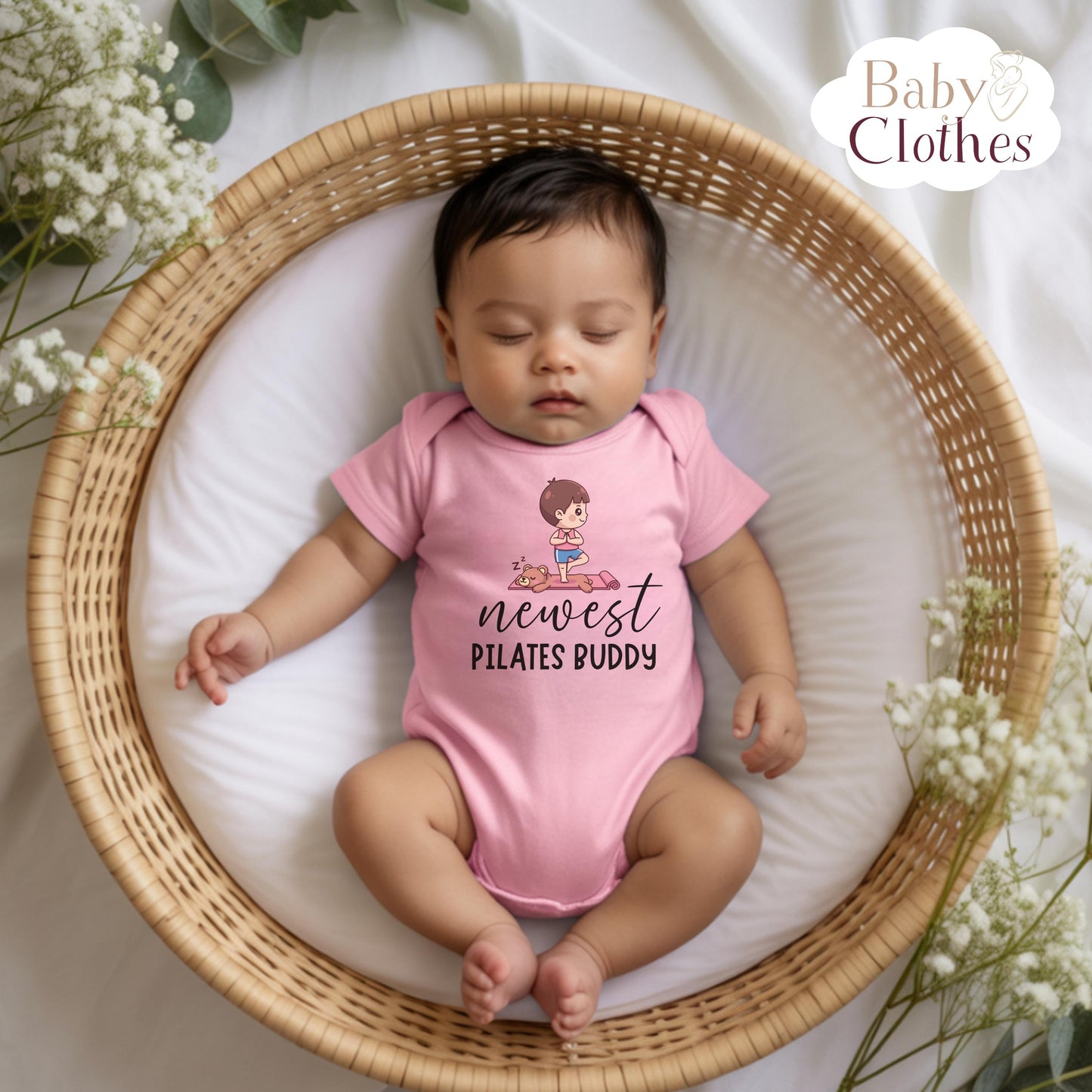 newest pilates buddy baby bodysuit, cute pilates baby outfit, baby announcement, newborn baby gift, daddys pilates partner onesie®