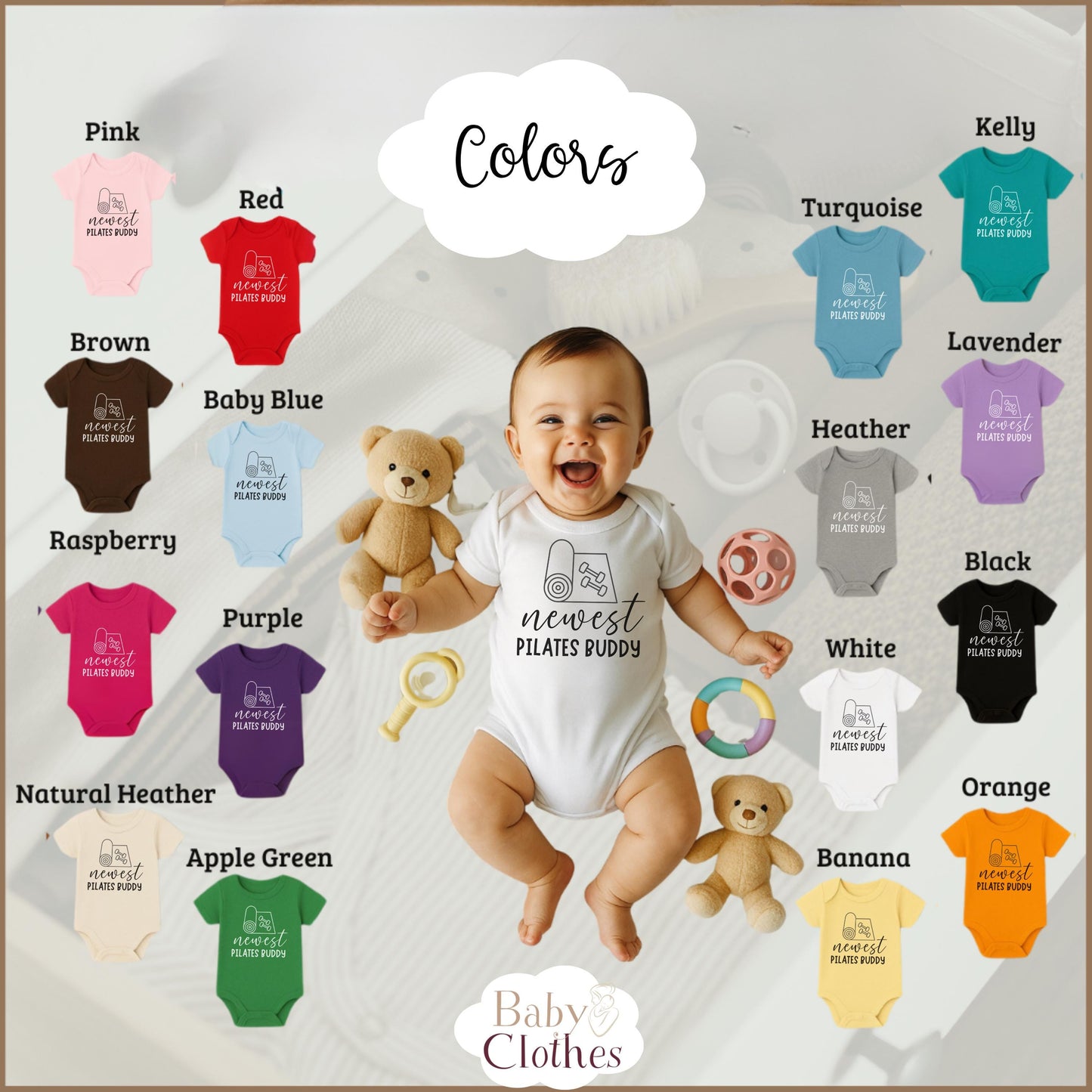 newest pilates buddy baby bodysuit, cute pilates baby outfit, baby announcement, newborn baby gift, daddys pilates partner onesie®