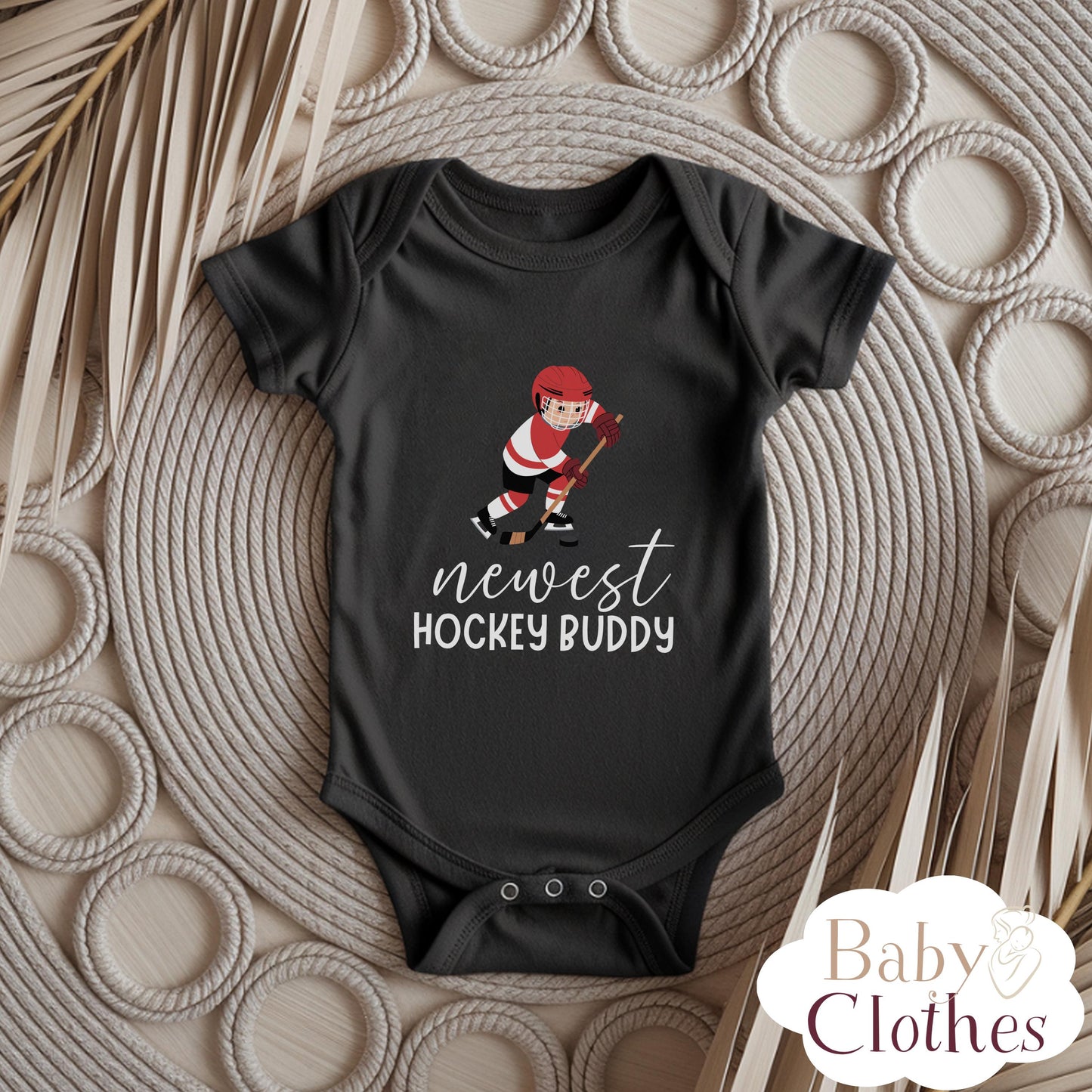newest hockey buddy baby bodysuit, cute hockey baby outfit, baby announcement, newborn baby gift, daddys hockey partner onesie®