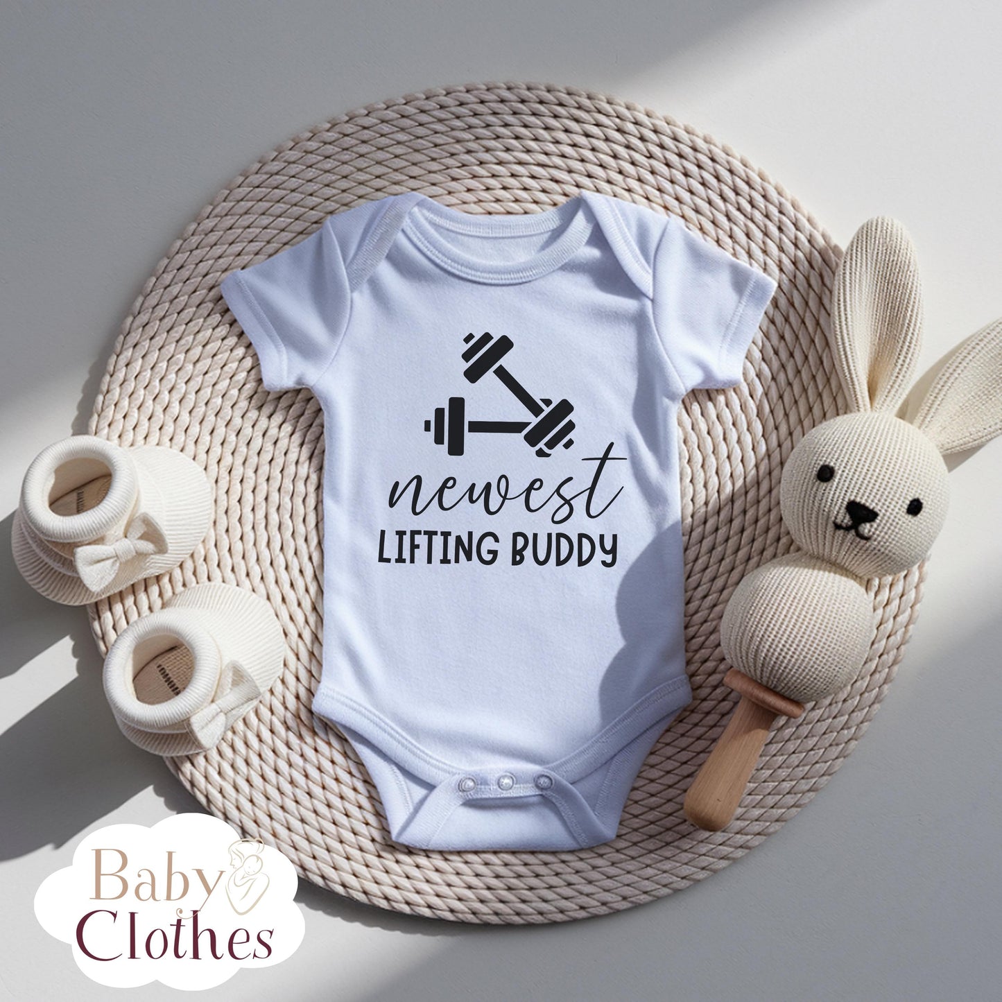 newest lifting buddy baby bodysuit, cute lifting baby outfit, baby announcement, newborn baby gift, daddys lifting partner onesie®