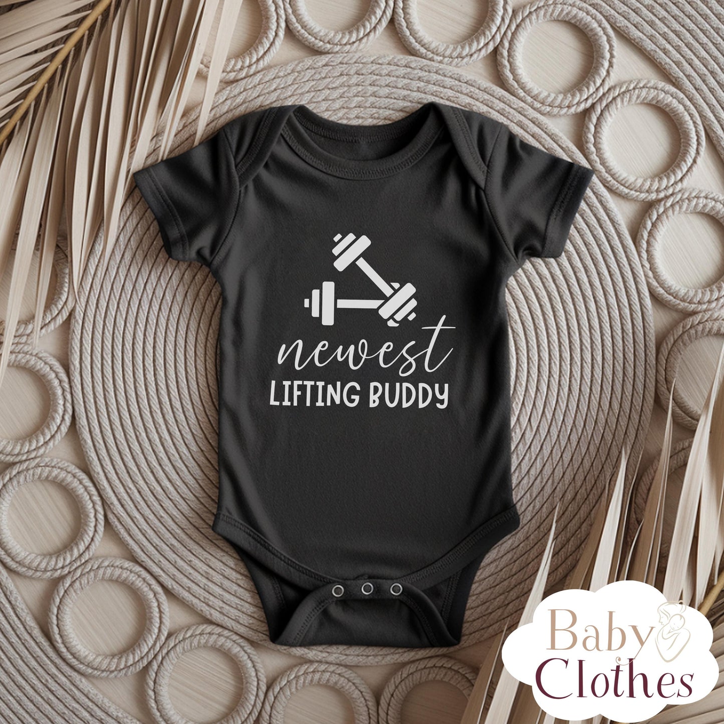 newest lifting buddy baby bodysuit, cute lifting baby outfit, baby announcement, newborn baby gift, daddys lifting partner onesie®