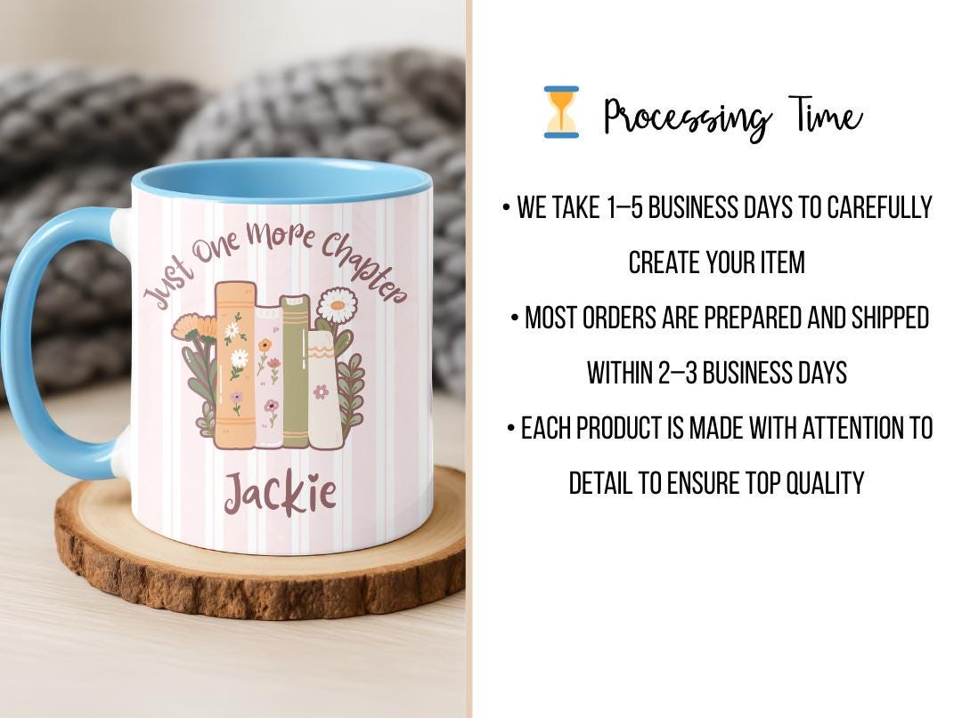 Personalized Book Lover Mug, One More Chapter Coffee Cup, Floral Bookshelf Reader Gift, Custom Name Literary Birthday Present