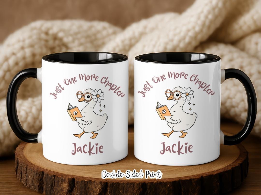 Personalized Duck Reading Mug, Just One More Chapter Coffee Cup, Cute Book Lover Gift For Her, Custom Name Reader Birthday Present