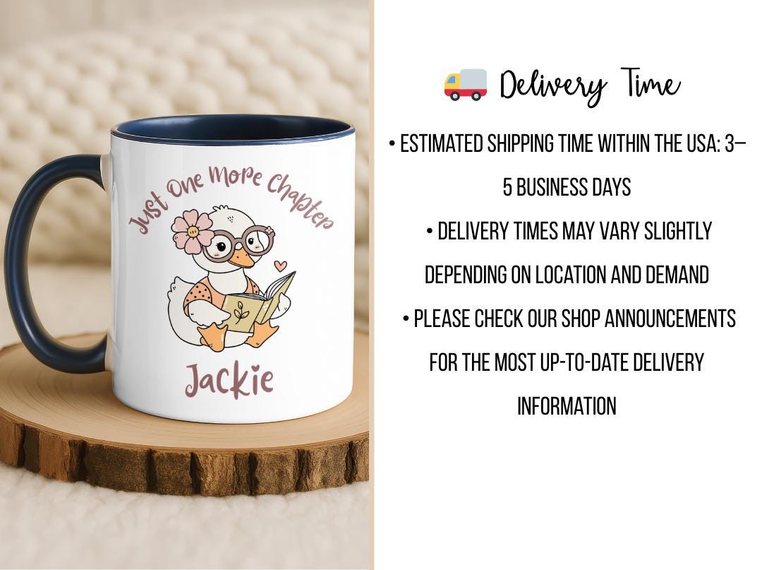 Personalized Duck Reading Mug, Just One More Chapter Coffee Cup, Cute Book Lover Gift For Her, Custom Name Reader Birthday Present