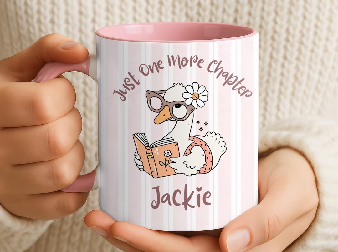 Personalized Duck Reading Mug, Just One More Chapter Coffee Cup, Cute Book Lover Gift For Her, Custom Name Reader Birthday Present