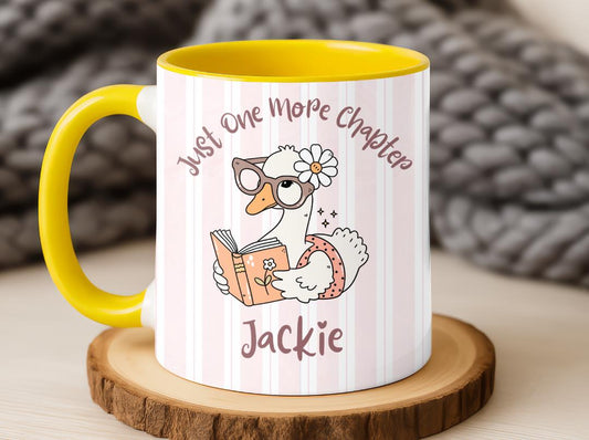 Personalized Duck Reading Mug, Just One More Chapter Coffee Cup, Cute Book Lover Gift For Her, Custom Name Reader Birthday Present