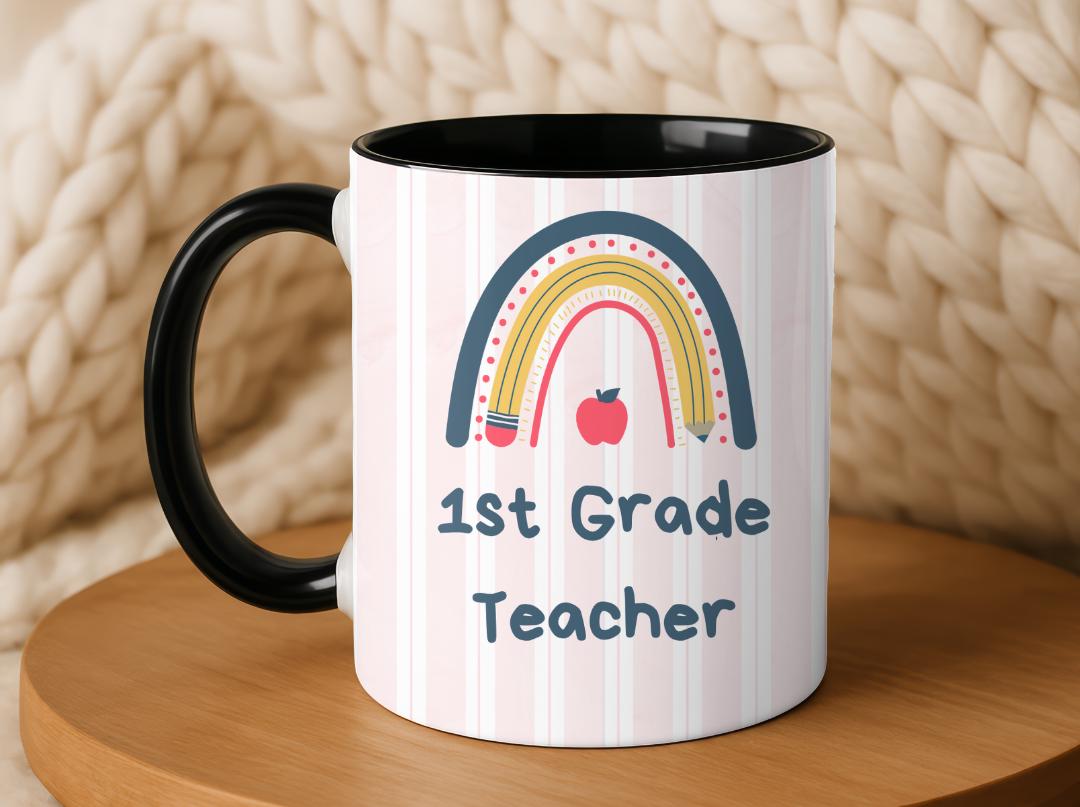Personalized Grade Teacher Mug 11oz 15oz,Custom Rainbow Coffee Cup,Teacher Appreciation Gift, End of Year or Back to School Gift for Teacher