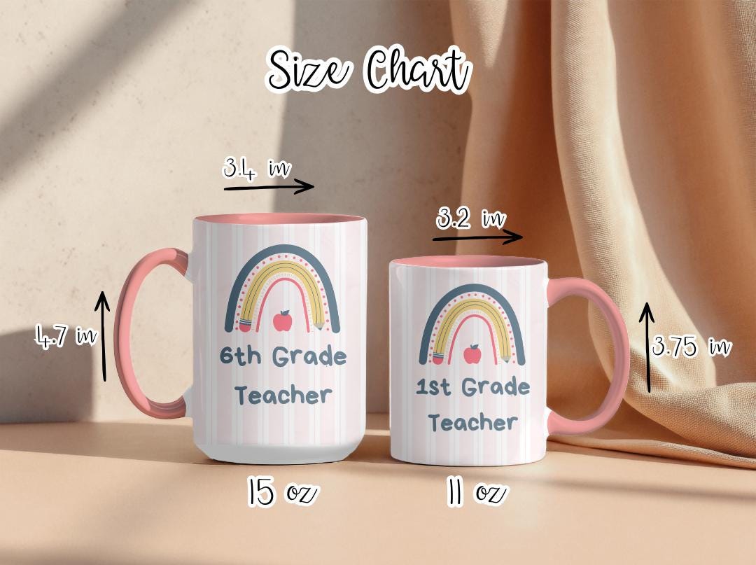 Personalized Grade Teacher Mug 11oz 15oz,Custom Rainbow Coffee Cup,Teacher Appreciation Gift, End of Year or Back to School Gift for Teacher