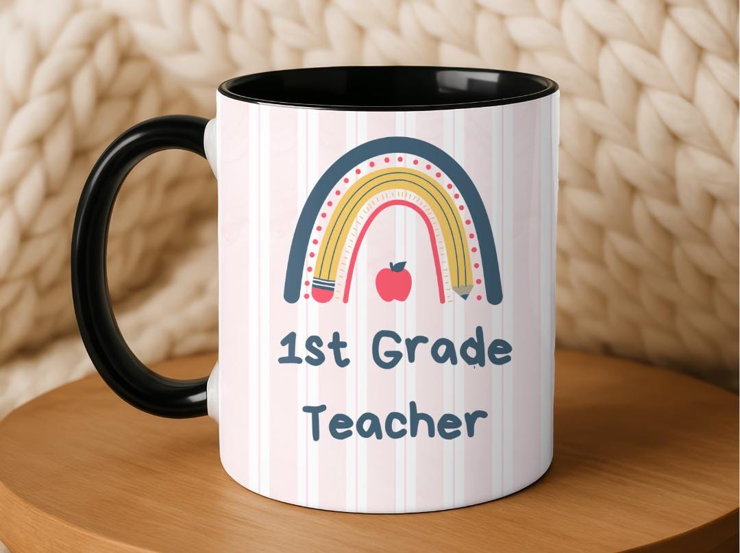 Personalized Grade Teacher Mug 11oz 15oz,Custom Rainbow Coffee Cup,Teacher Appreciation Gift, End of Year or Back to School Gift for Teacher