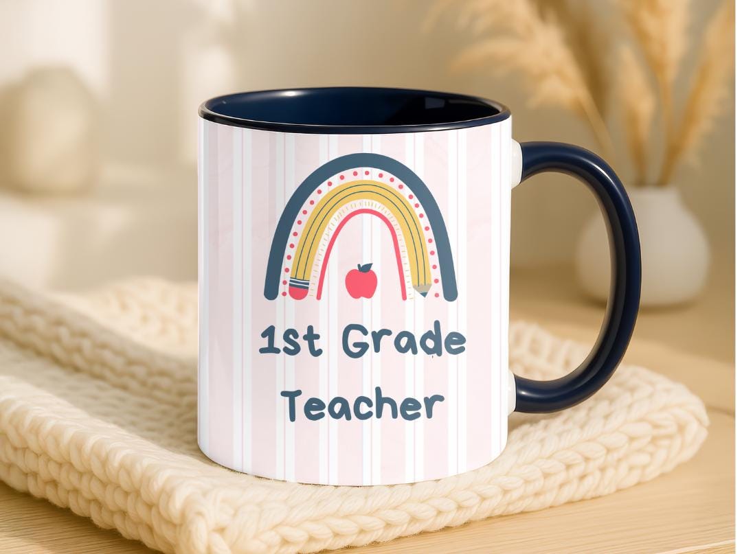 Personalized Grade Teacher Mug 11oz 15oz,Custom Rainbow Coffee Cup,Teacher Appreciation Gift, End of Year or Back to School Gift for Teacher