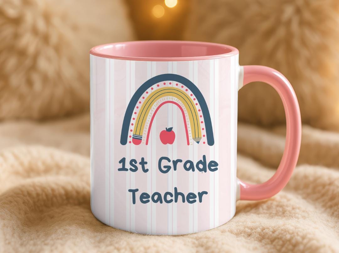 Personalized Grade Teacher Mug 11oz 15oz,Custom Rainbow Coffee Cup,Teacher Appreciation Gift, End of Year or Back to School Gift for Teacher