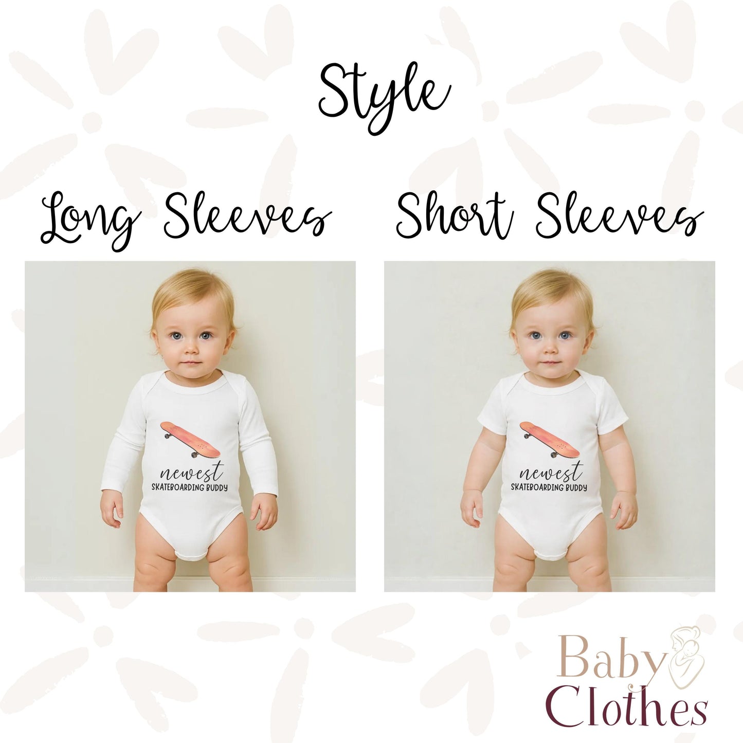 newest skate buddy baby bodysuit, cute skateboard baby outfit, baby announcement, newborn baby gift, daddys skate partner