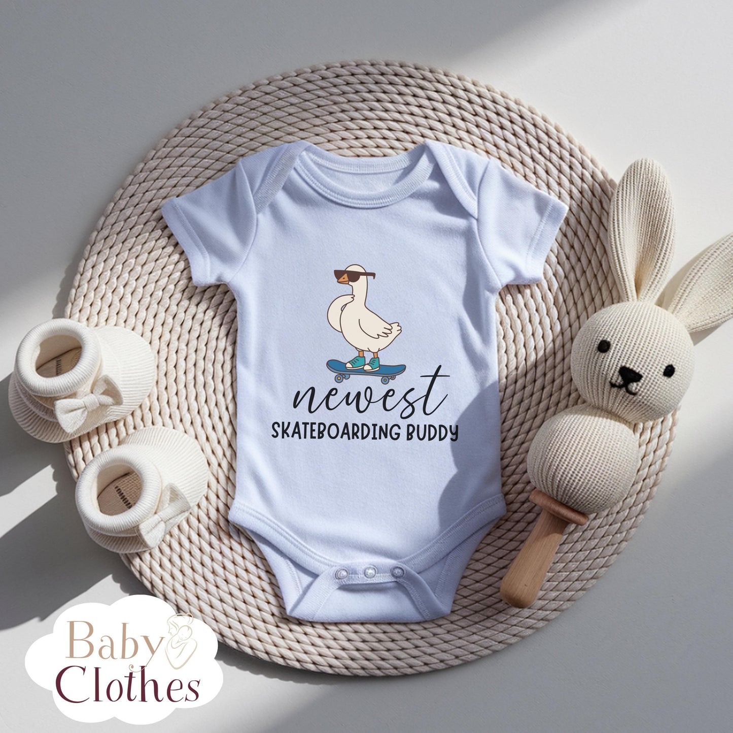 newest skate buddy baby bodysuit, cute skateboard baby outfit, baby announcement, newborn baby gift, daddys skate partner