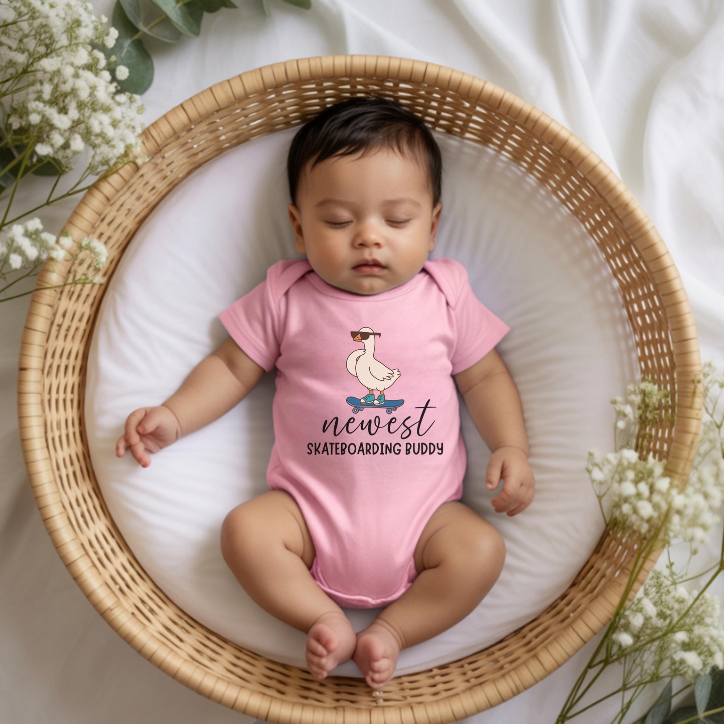 newest skate buddy baby bodysuit, cute skateboard baby outfit, baby announcement, newborn baby gift, daddys skate partner