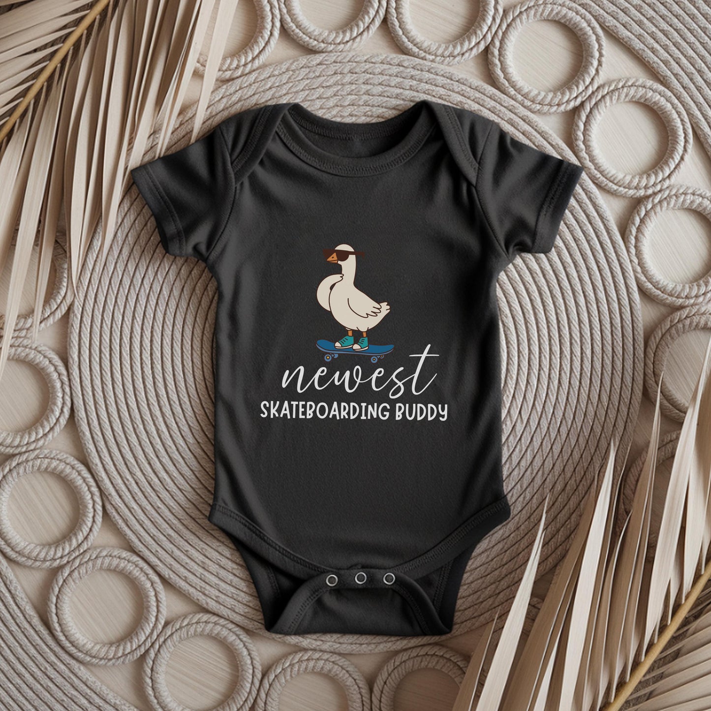 newest skate buddy baby bodysuit, cute skateboard baby outfit, baby announcement, newborn baby gift, daddys skate partner